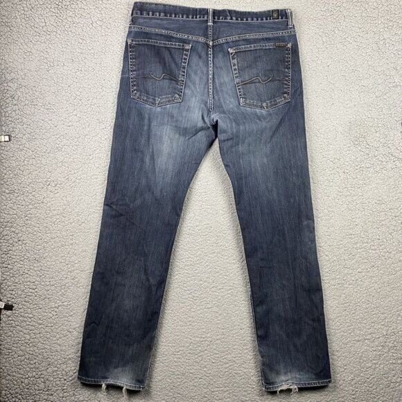 7 For All Mankind Mens Dark Wash Austyn Straight Leg Jeans 38x34 Distressed - Picture 7 of 16